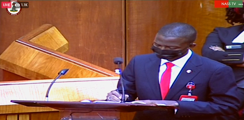 Abdulrahseed Bawa receiving questions from lawmakers at the Red Chamber