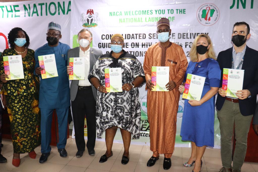 Director- General of the National Agency for the Control of AIDS (NACA), Gambo Aliyu, Director, Community Prevention Care and Support Services, NACA, Alex Ogundipe, Country Director US Department of Defence, Laura Chittenden and other partners at the launch on Tuesday