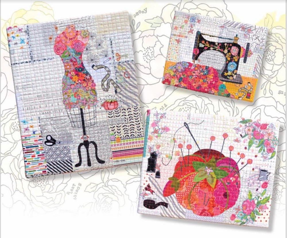 Teeny Tiny Collage Pattern Group 5 Pincushion Dress Form Sewing Machine 680599139123