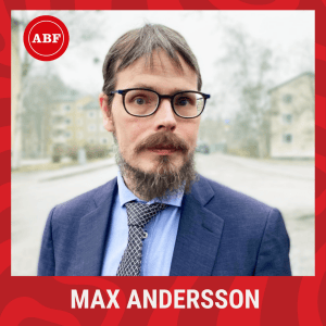 Bild på Max Andersson och med ABF:s logotyp