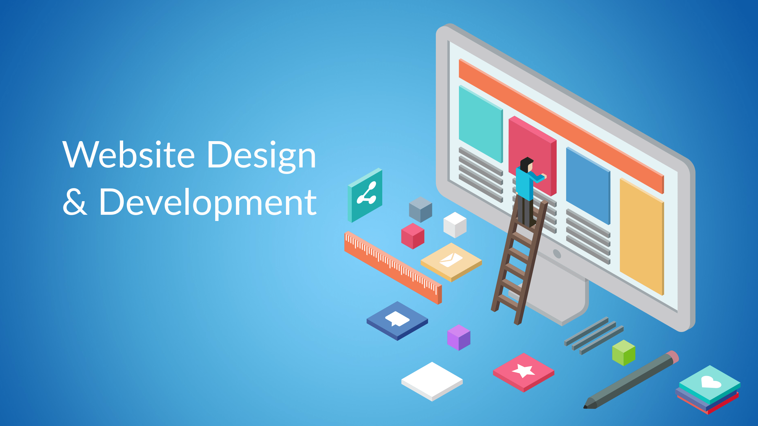 A desktop computer illustrating web design and development