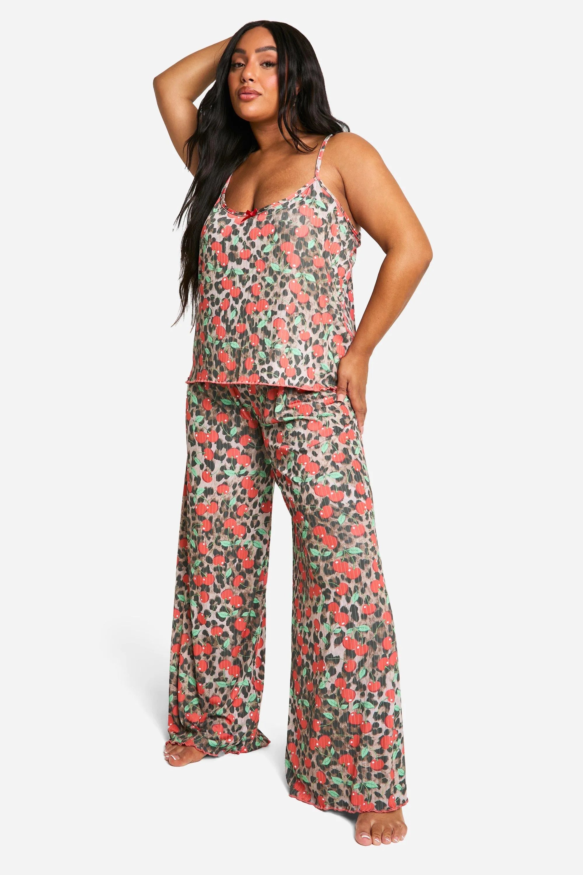 Plus Cherry Print Cami Pj Set Kids Fashion Dress Cherry Print Satin - Incredible Vintage Image - HD