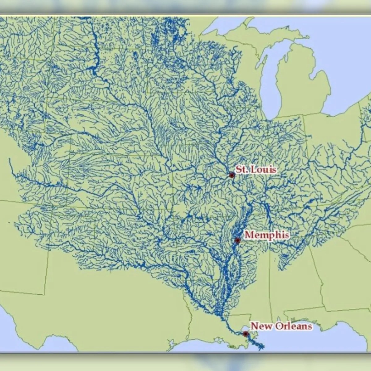 Map Of Mississippi Map Shows Mississippi River And Its Tributaries 