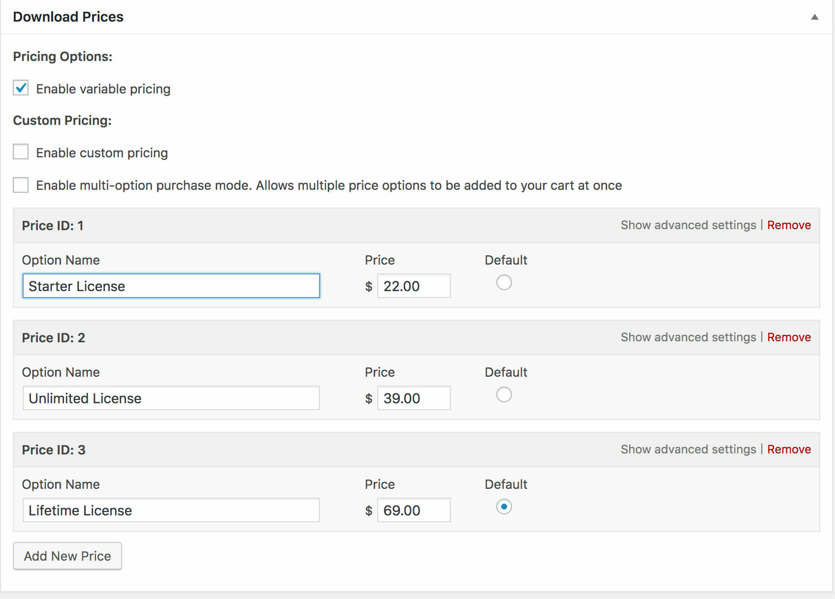 Variable pricing Options
