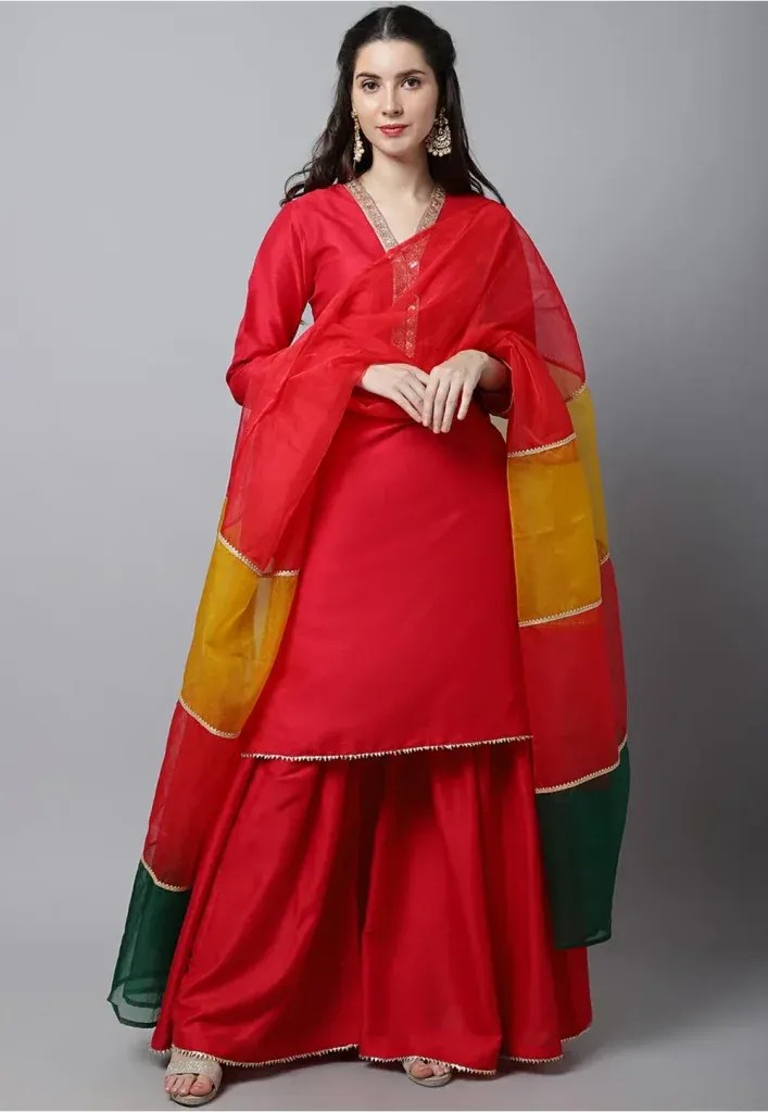 Plain Dupion Silk Pakistani Suit in Dark Fuchsia