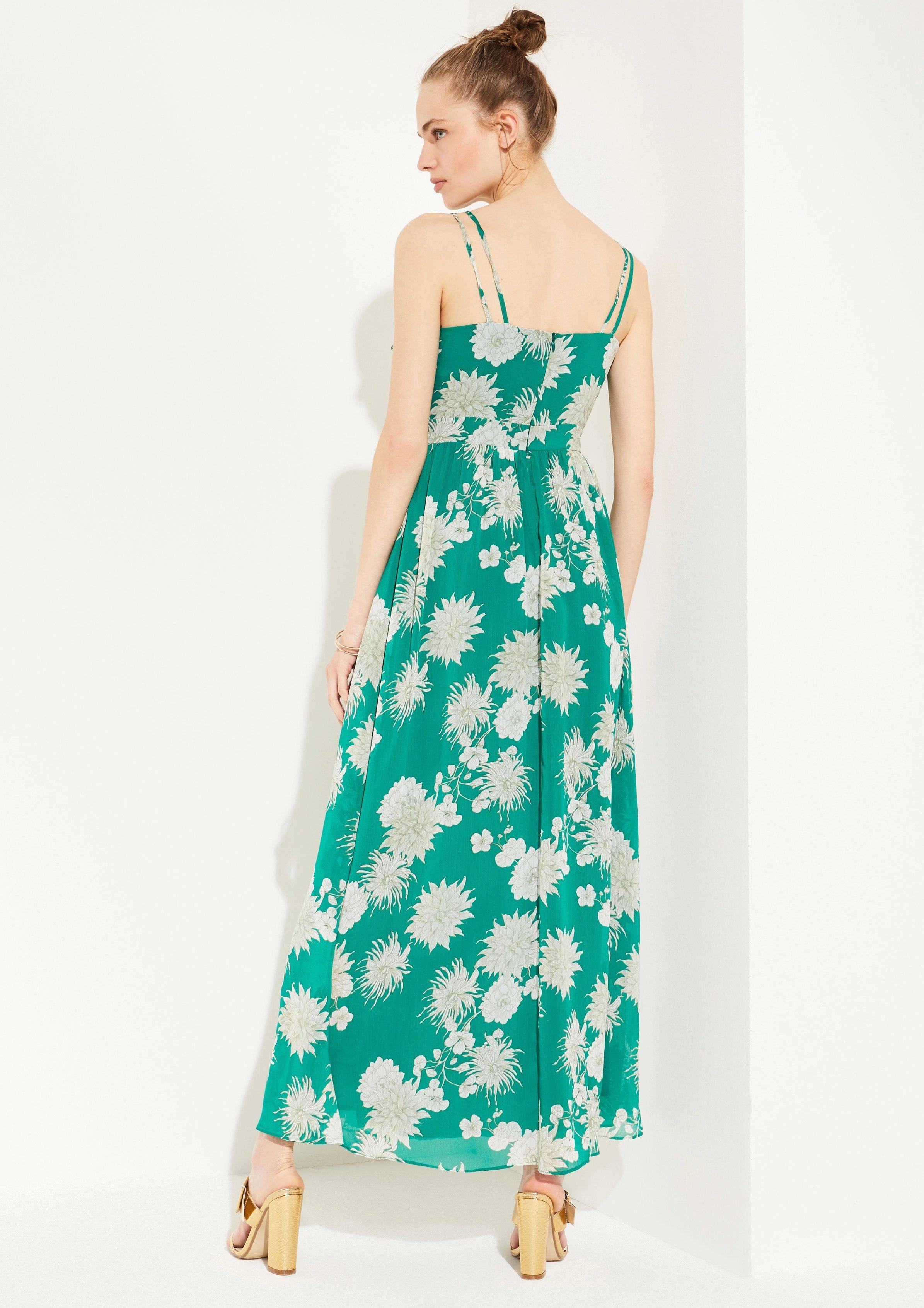 Comma Langes Kleid Mit Volant Ausschnitt