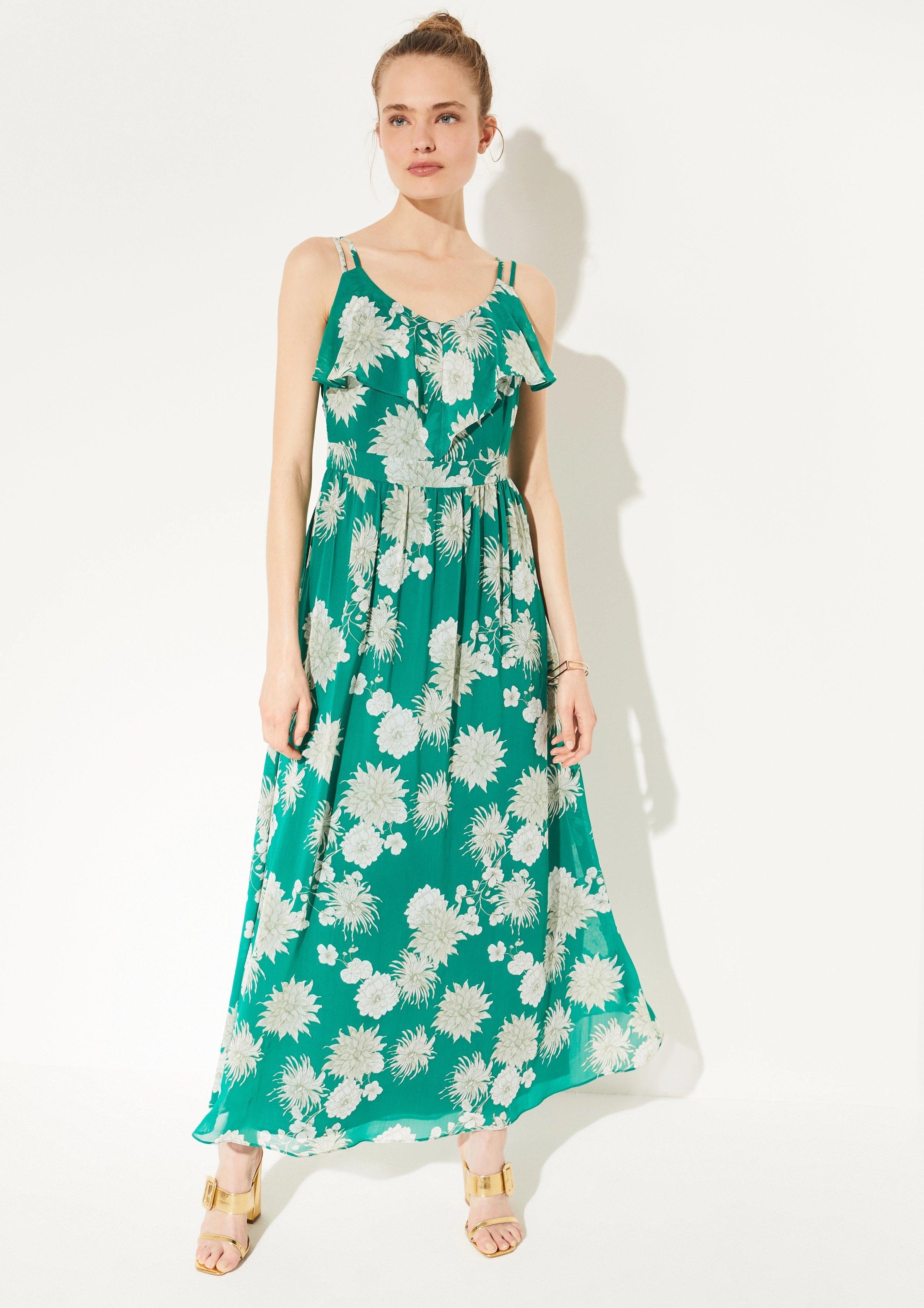 Comma Langes Kleid Mit Volant Ausschnitt