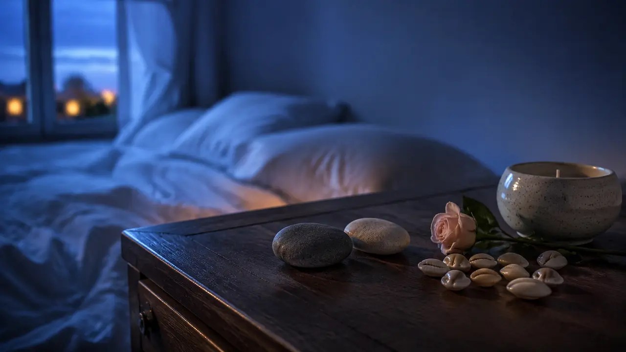 Rêver de son ex : ambiance nocturne avec cauris et deux pierres séparées