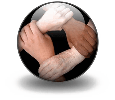 Consensus reaching - orb showing circle of four hands holding wrists representing shortcutting the consensus process