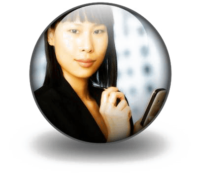 Interviewing guidelines - orb showing a woman looking at you whilst holding a mobile phone