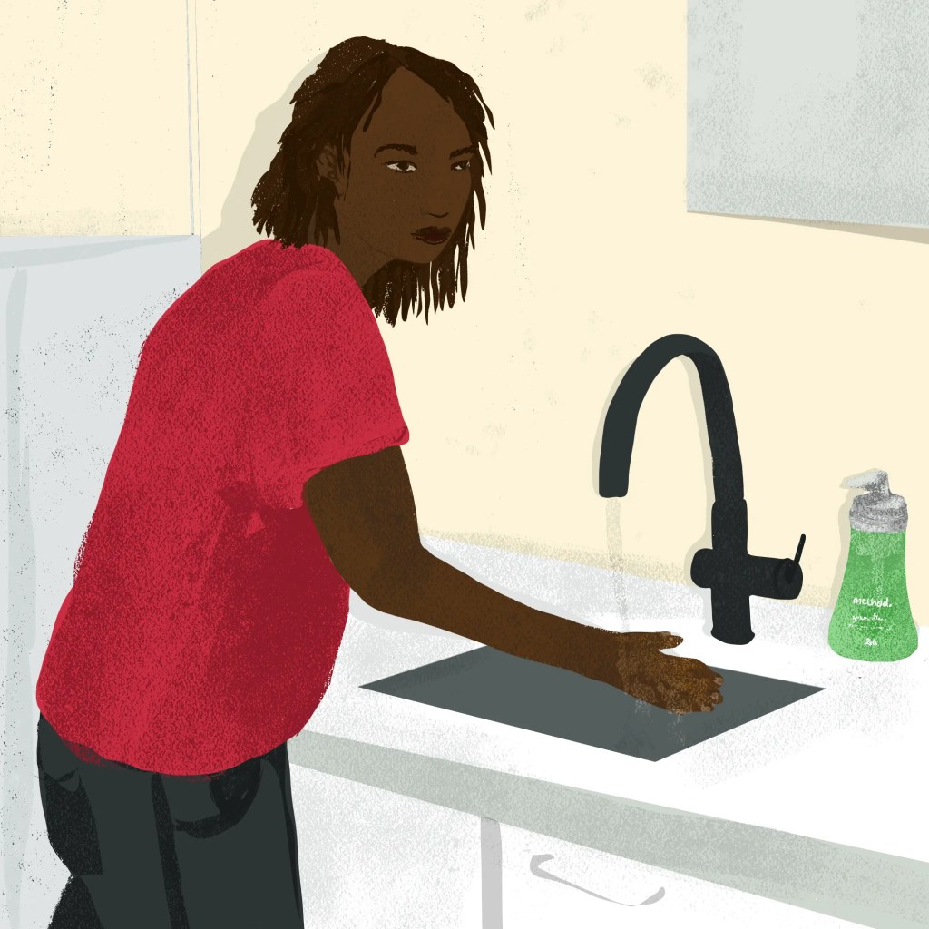 Megan St Clair illustration of man washing hands