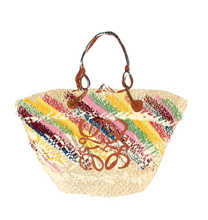Illustration of colourful loewe fashion bag by fashion and lifestyle illustrator megan st clair