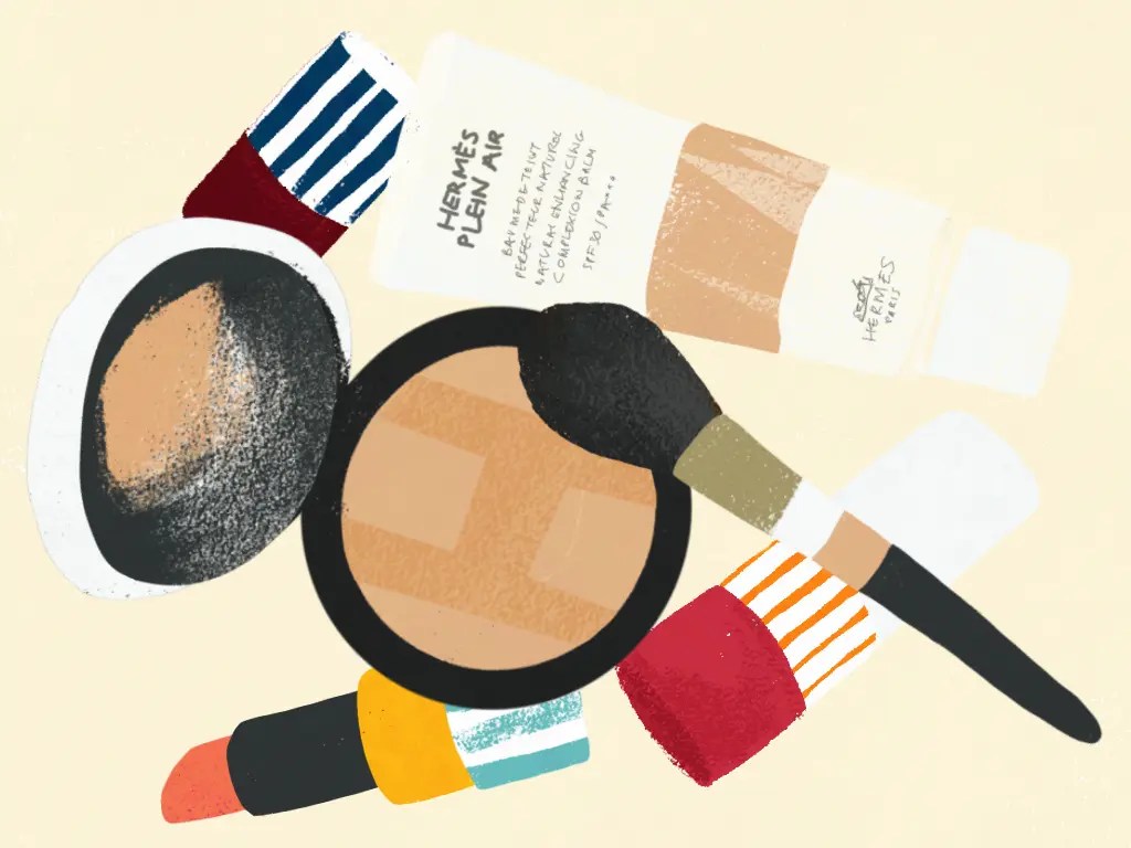 Illustration of Hermes make up by beauty illustrator megan st clair