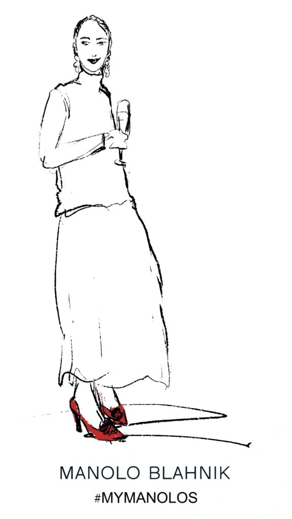 live illustration of guest for manolo blahnik by megan st clair