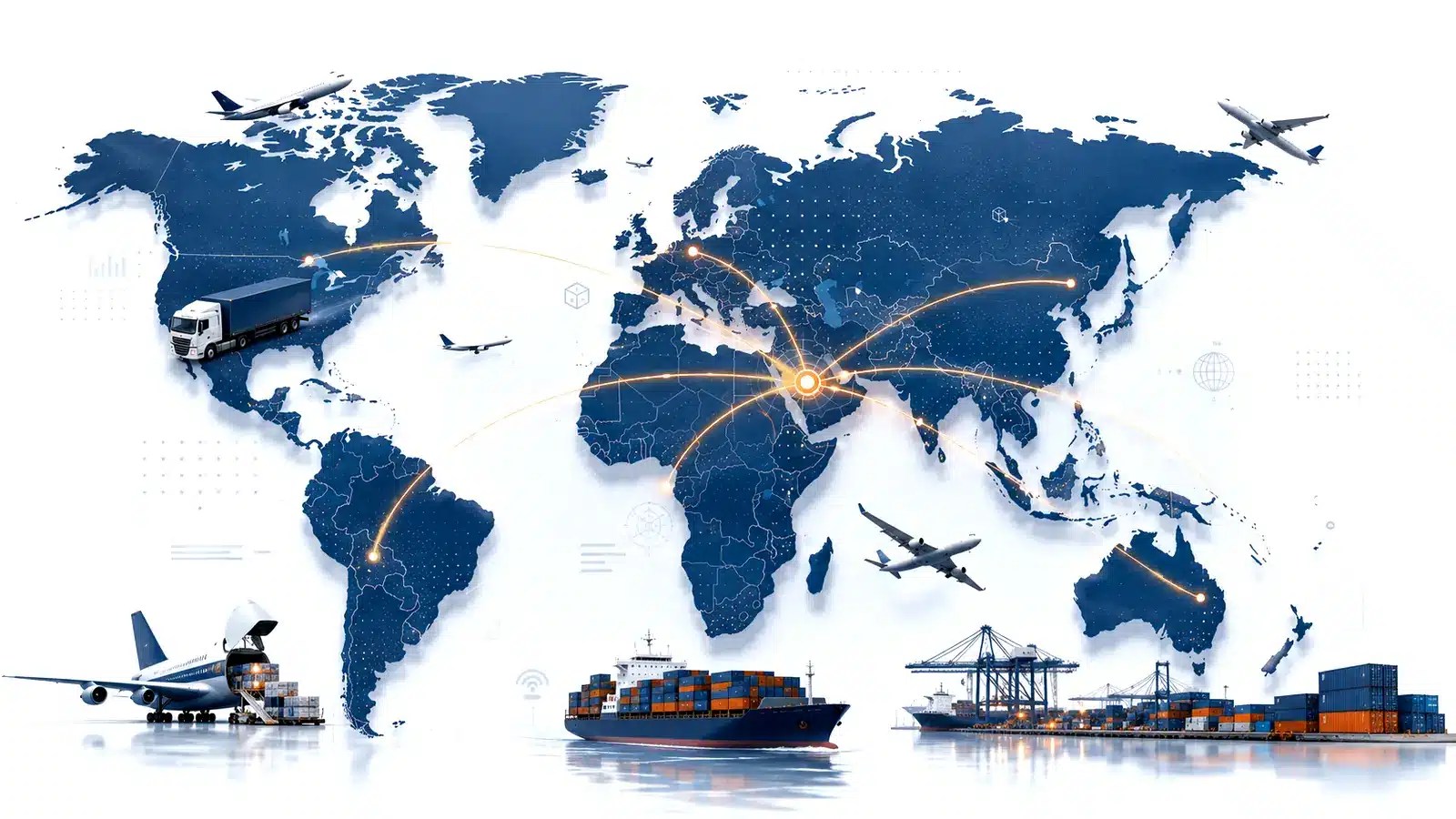 Dubai centered global shipping destination map