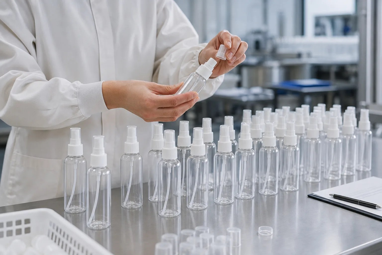 Quality-control inspection for private label pet deodorizing spray bottles