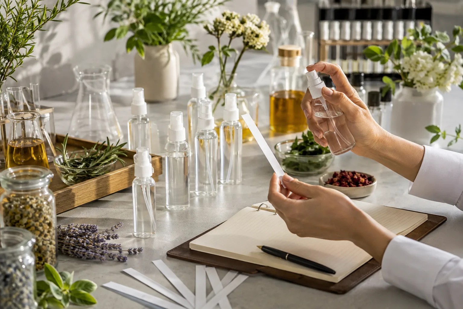 Pet deodorizing spray samples reviewed during product development