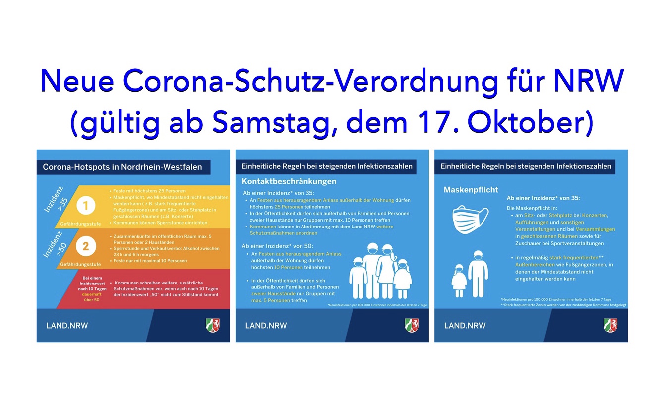 Darum stehen überall in der stadt desinfektionsspender. Neue Corona-Schutz-Verordnung fÃ¼r NRW (gÃ¼ltig ab Samstag, dem 17. Oktober) - meinDorsten.de