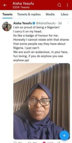 Aisha Yesufu's tweet