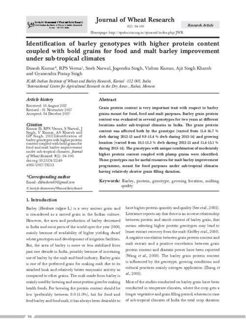 There are many ways to receive free mail order catalogs. Identification Of Barley Genotypes With Higher Protein Content Coupled With Bold Grains For Food And Malt Barley Improvement Under Sub Tropical Climates