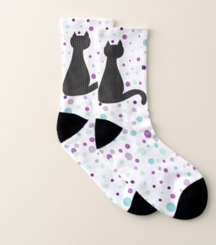 Black Cat Polka Dot Party Socks by Mel’s Doodle Designs 
