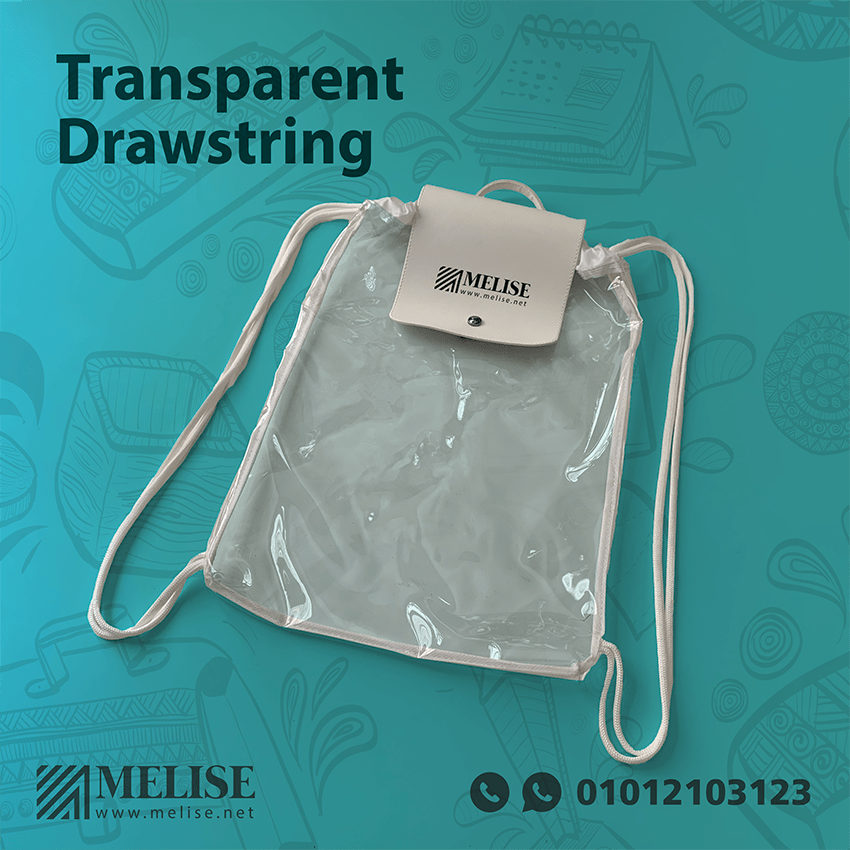 Melise Clear Drawstring Bag | Lightweight Corporate Bag Egypt Melise transparent clear drawstring bag with soft fabric straps, lightweight and stylish for corporate use in Egypt