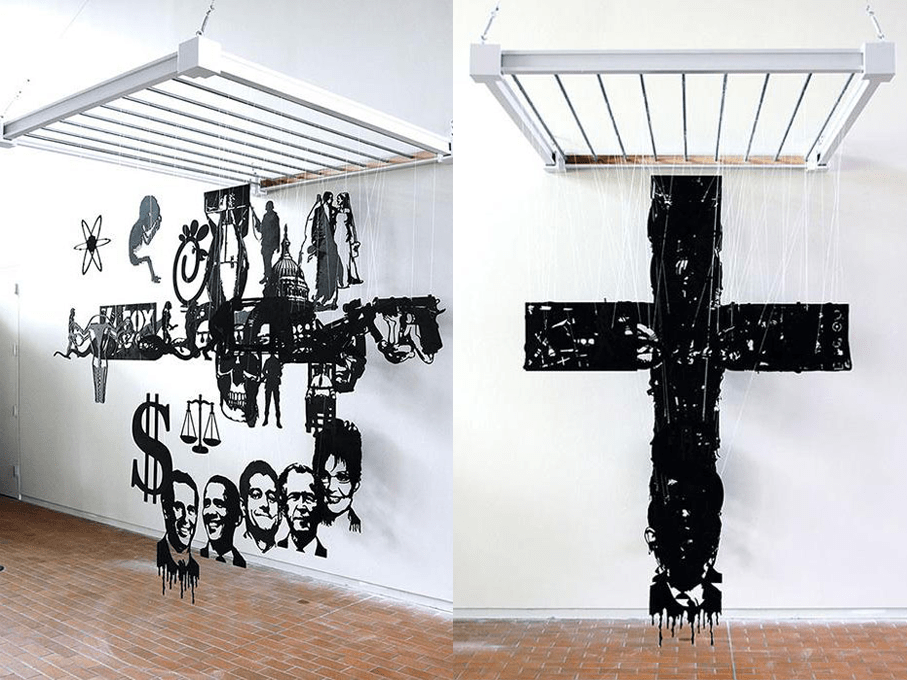 Our initial idea was to create perspective using ping pong balls until we chanced upon Michael Murphy's works, In God We Trust. We decided to recreate the image of the Effiel Tower and the lady in the famous painting by George Seurat, "A Sunday Afternoon on the Island of La Grande Jatte". Photo Credits: Michael Murphy's Online Portfolio (http://www.mmike.com/2012.html)