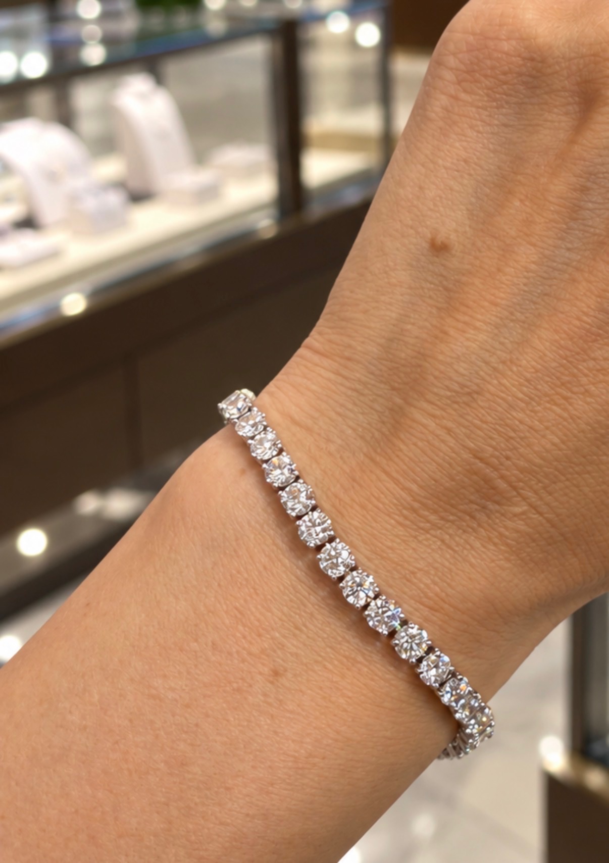 Lab-Grown 12 TCW 14K White Gold Diamond Tennis Bracelet