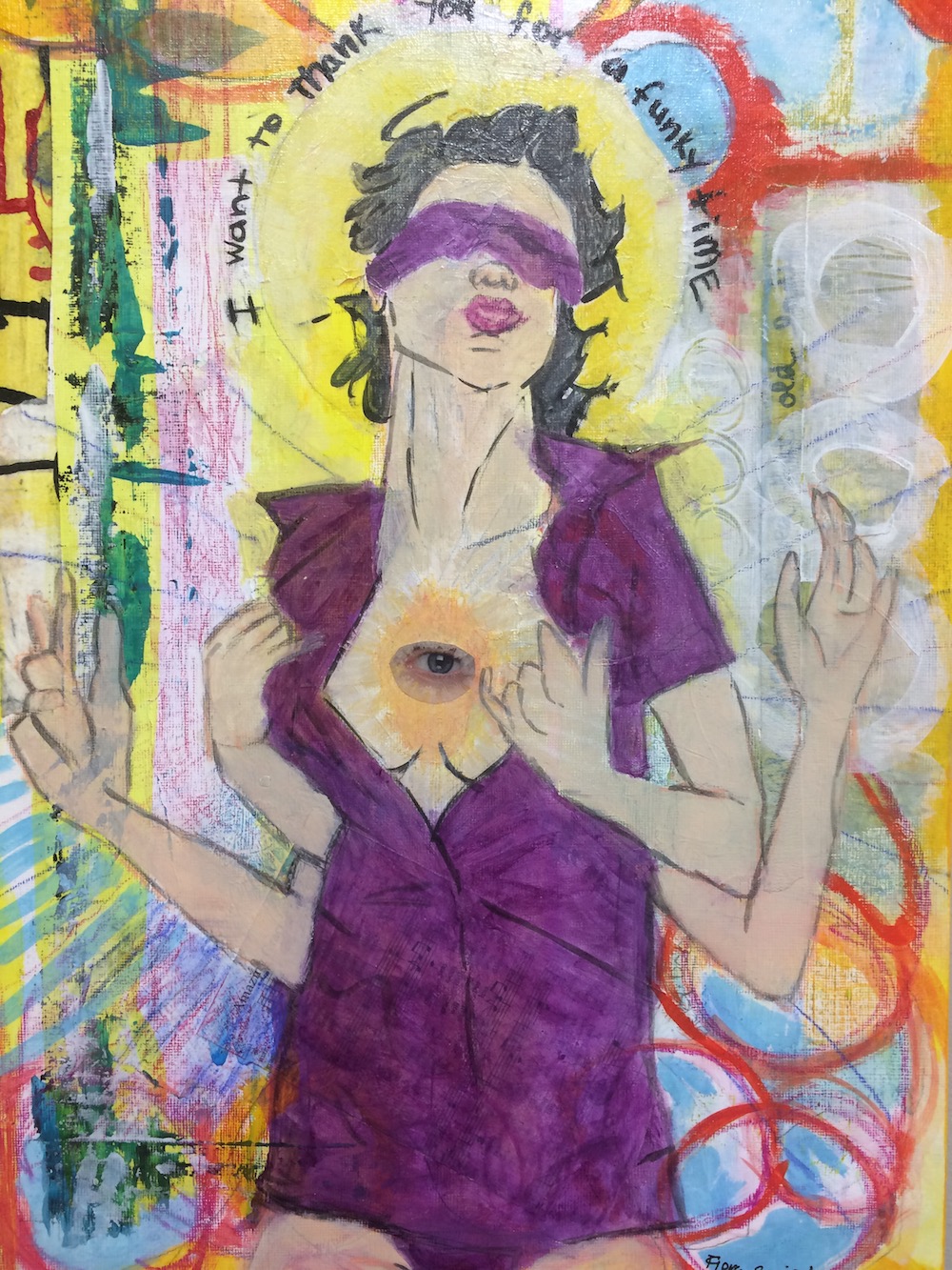 Rainbow Seer. By Fierce Sonia, mixed media 12x18 featuring acrylic paint and collage