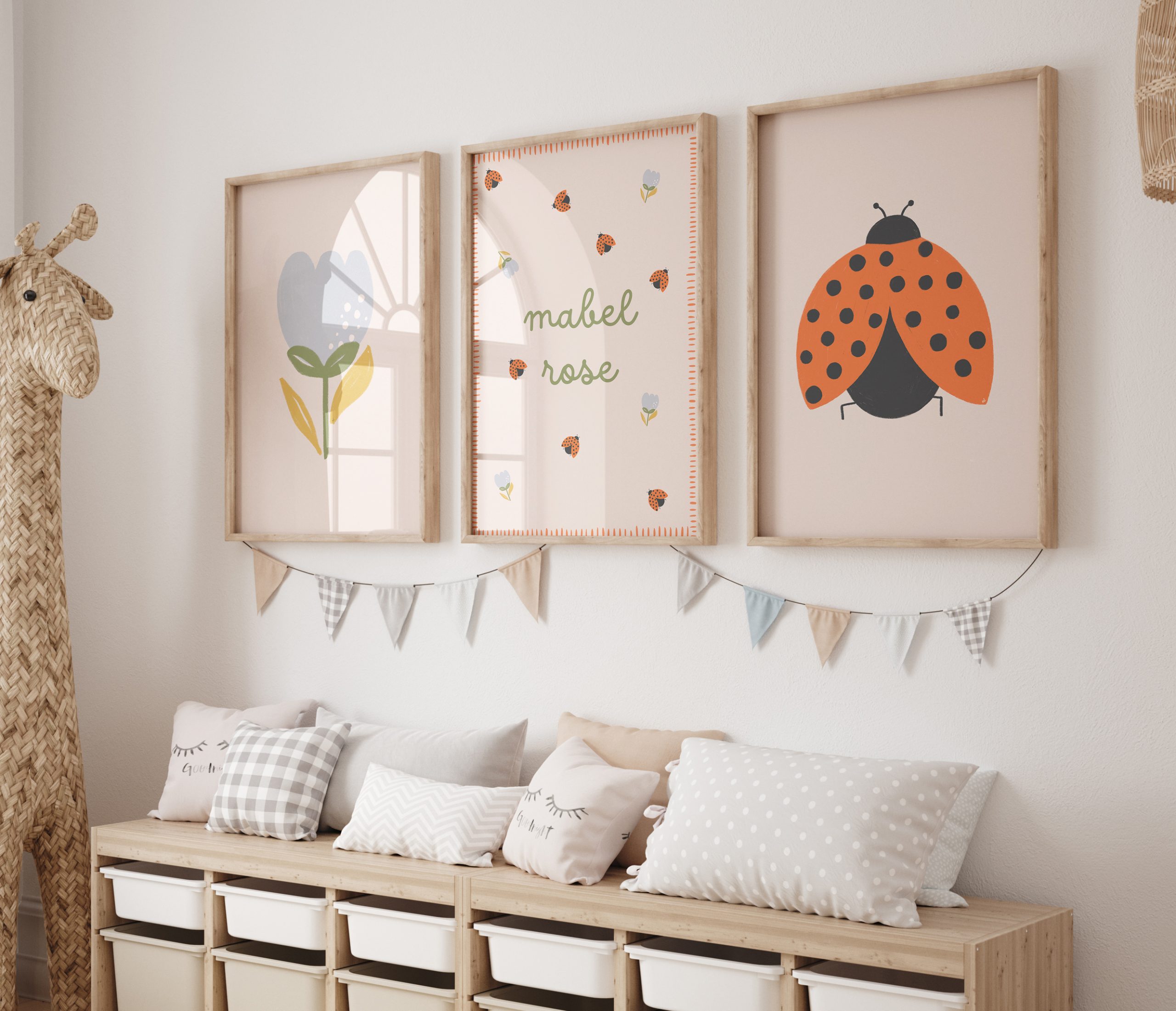 Personalized Ladybug Nursery Prints Set of 3