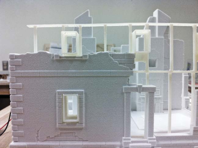 Detail of the Polyjet printed armature fitting into the Zcorp model.