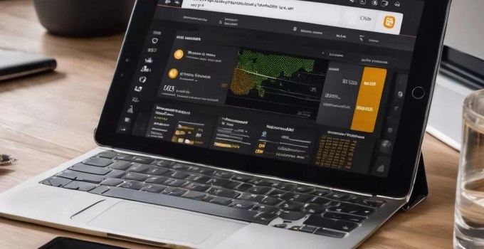 A digital tablet displaying a Bitcoin wallet app on a modern desk. How to get a bitcoin wallet address.