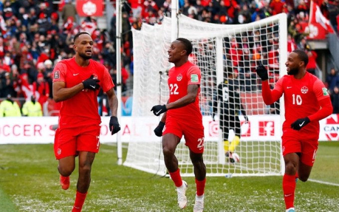Photo: Timnas Kanada berselebrasi setelah mencetak gol
