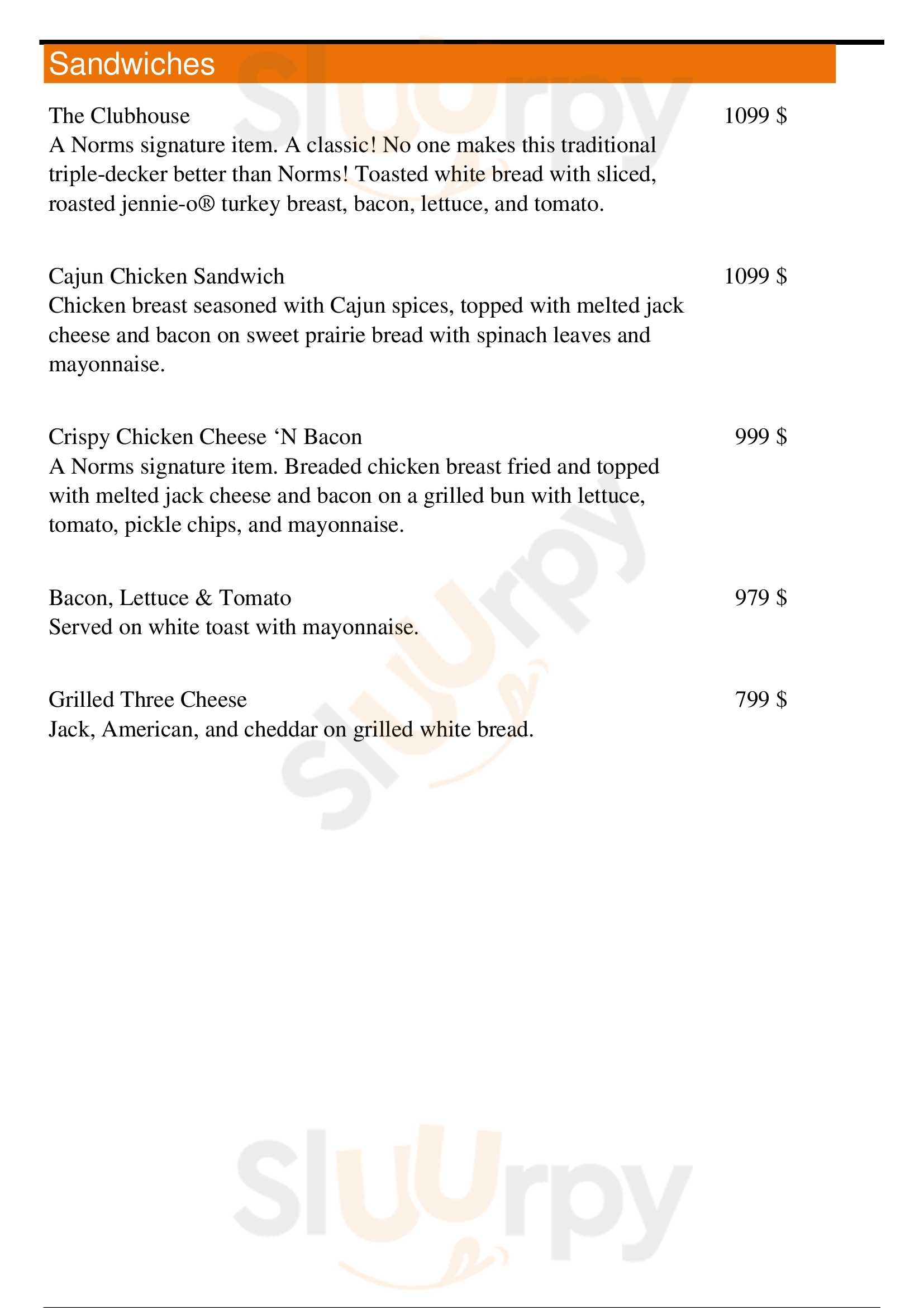 Menù norms restaurant, torrance