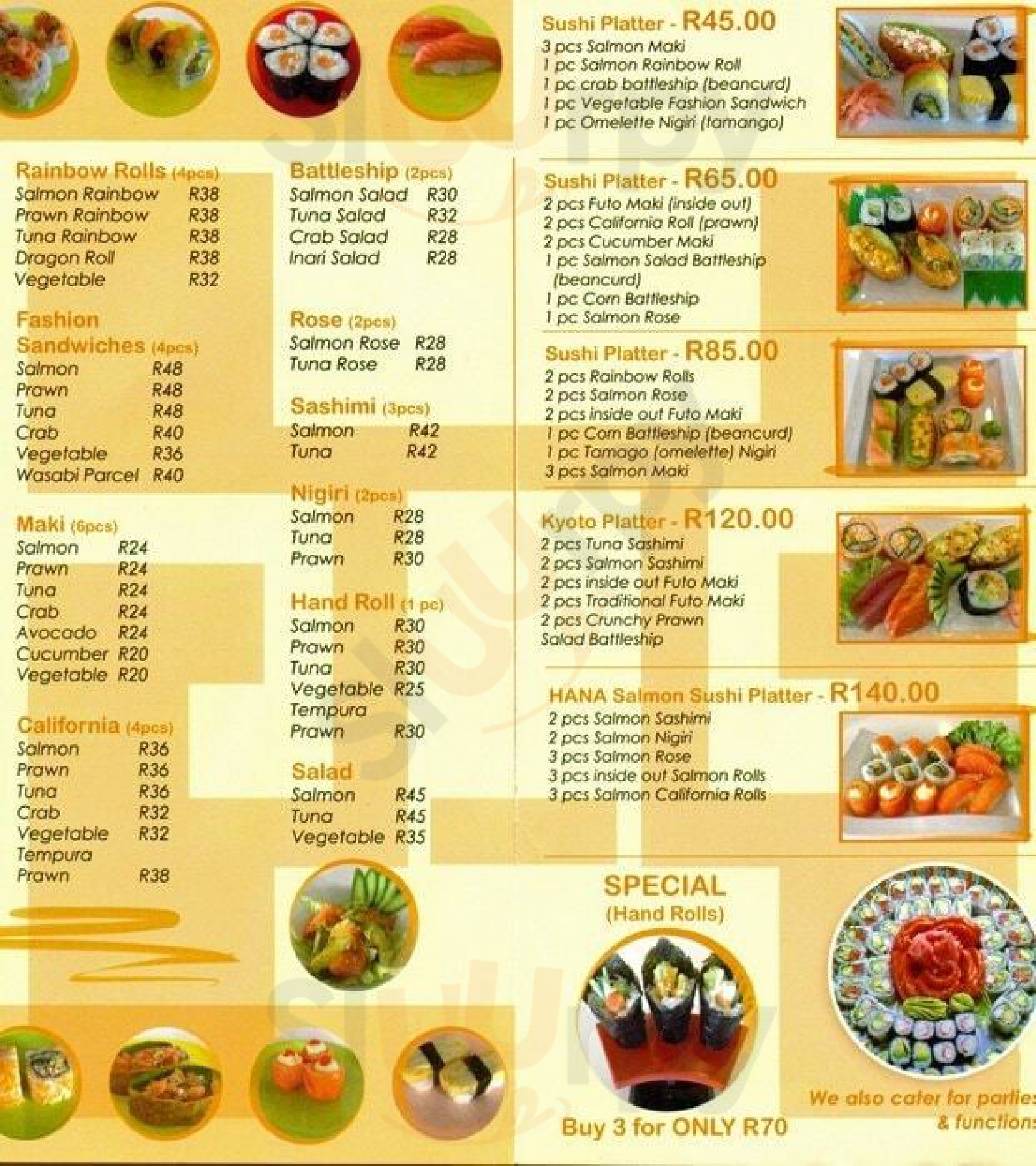 Hana asian cuisine menù, pretoria