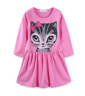 Cute Long Sleeve Cat Dresses For Girls And Toddlers Meow As Fluff