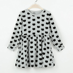 Cute Long Sleeve Cat Dresses For Girls And Toddlers Meow As Fluff