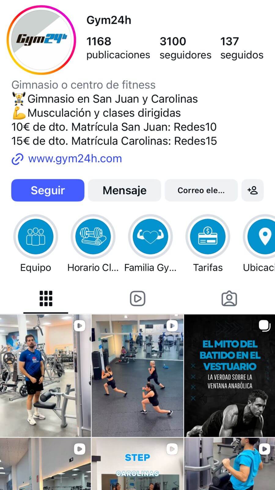 Perfil de Instagram después de trabajar con Merades