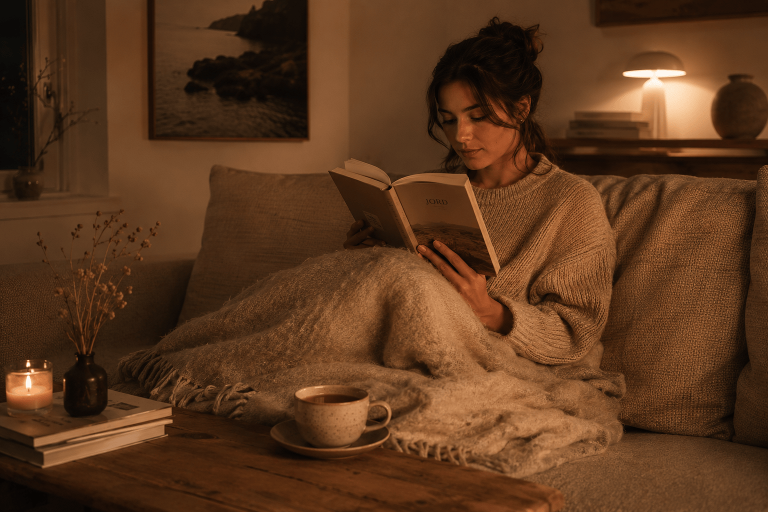 Akşam sakin bir ortamda düzenli kitap okuyan kişi