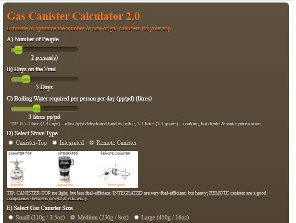 Gas Canister Calculator