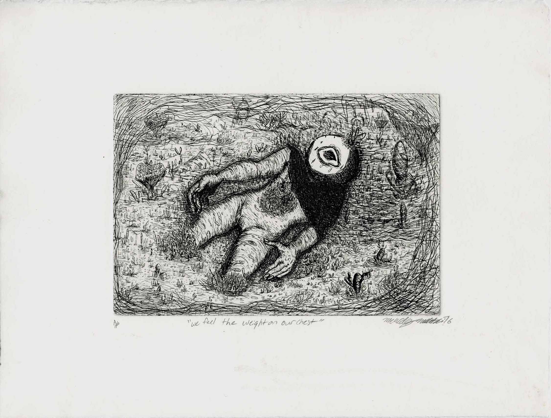“We feel the weight on our Chest”, Intaglio/Etching, 15×11 ¼”