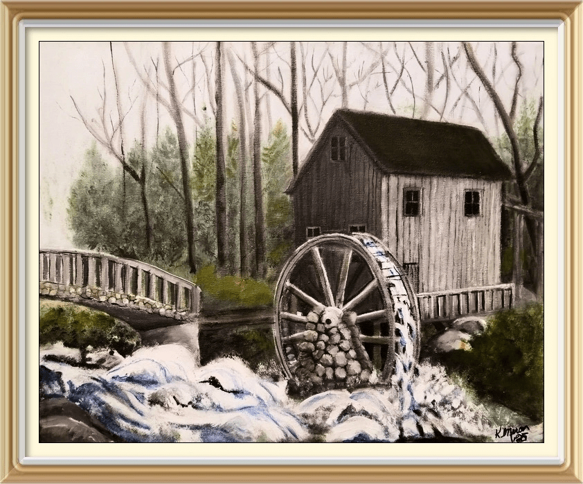 a rust mill set back in a forest the mill is equipped with a water wheel