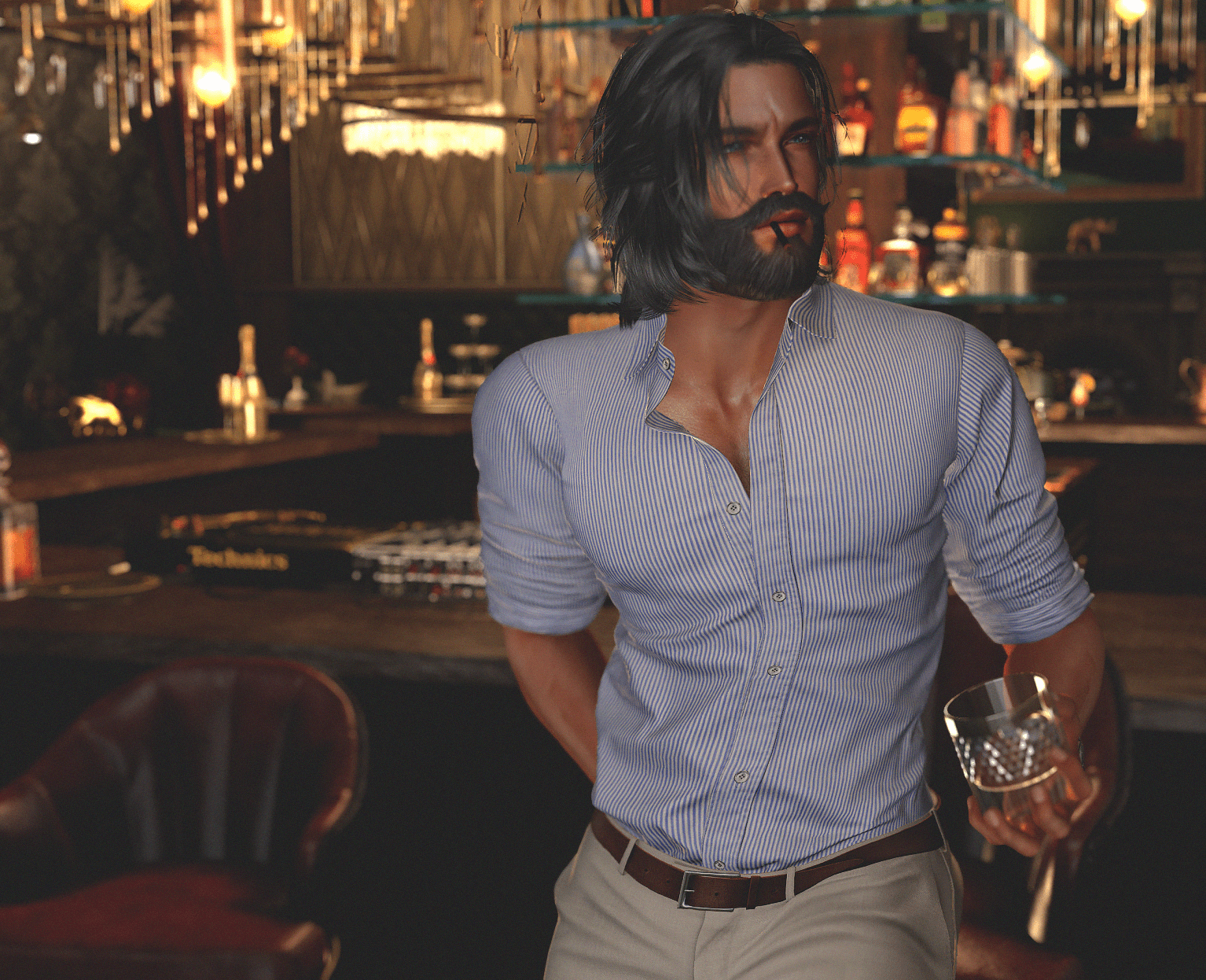 Guest holding a drink at the cabaret bar