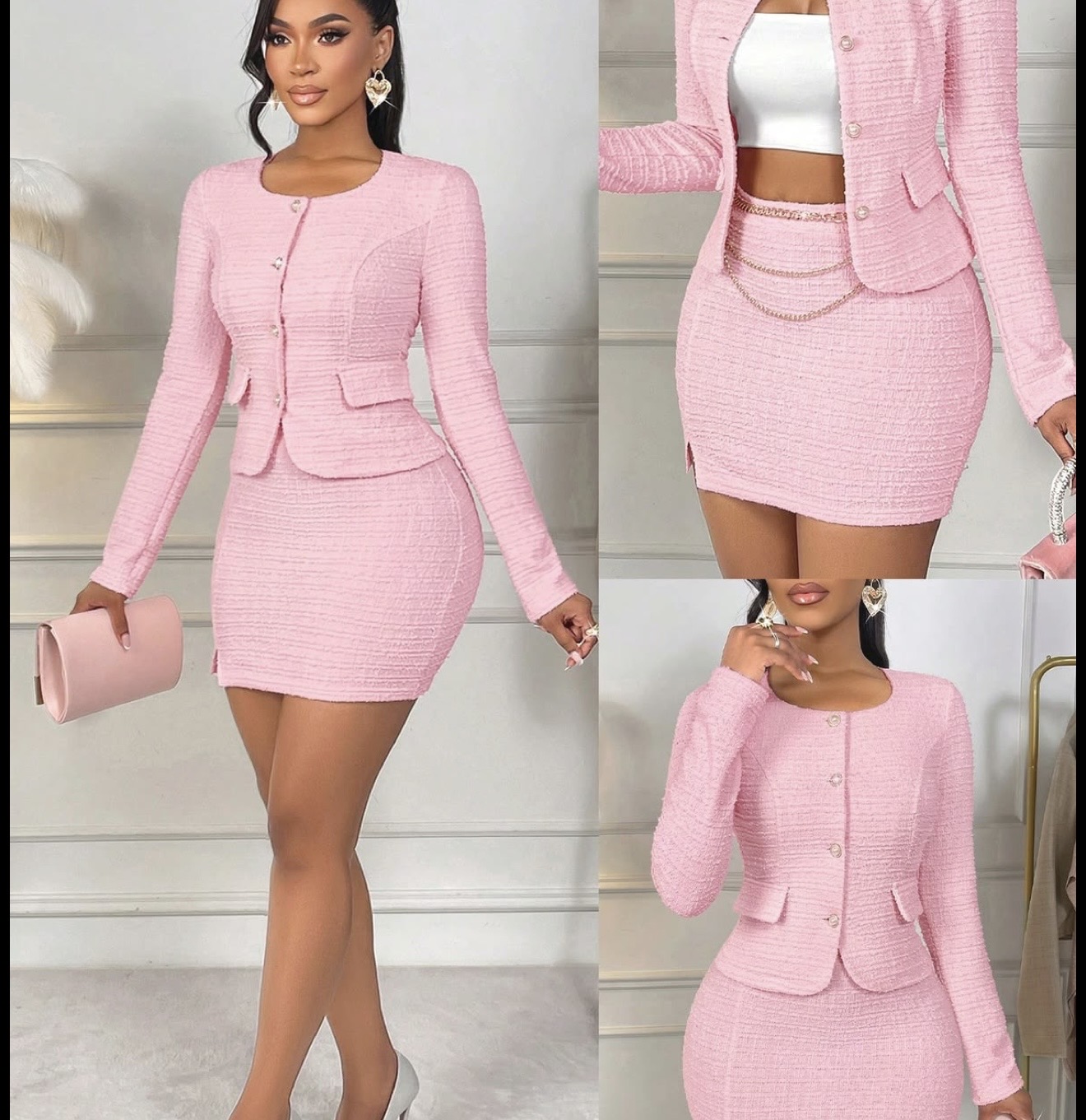 Pink Chic Two-Piece Skirt Set