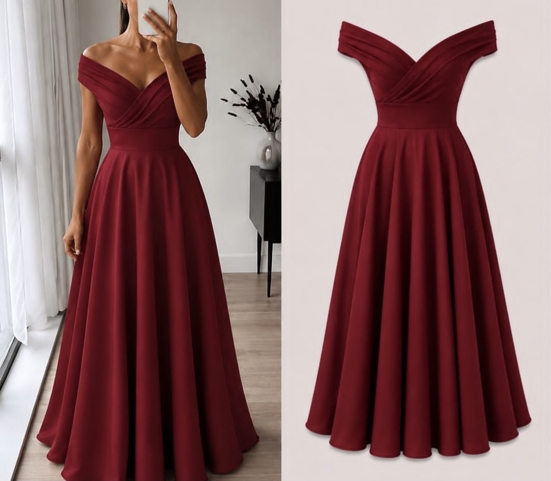 Elegant Burgundy Off-Shoulder Maxi Dress