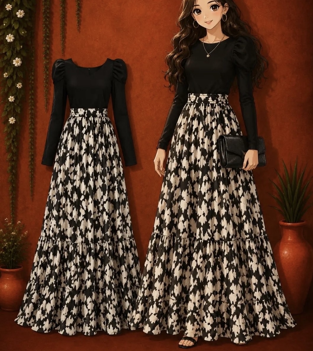Noir Bloom Tiered Maxi Dress