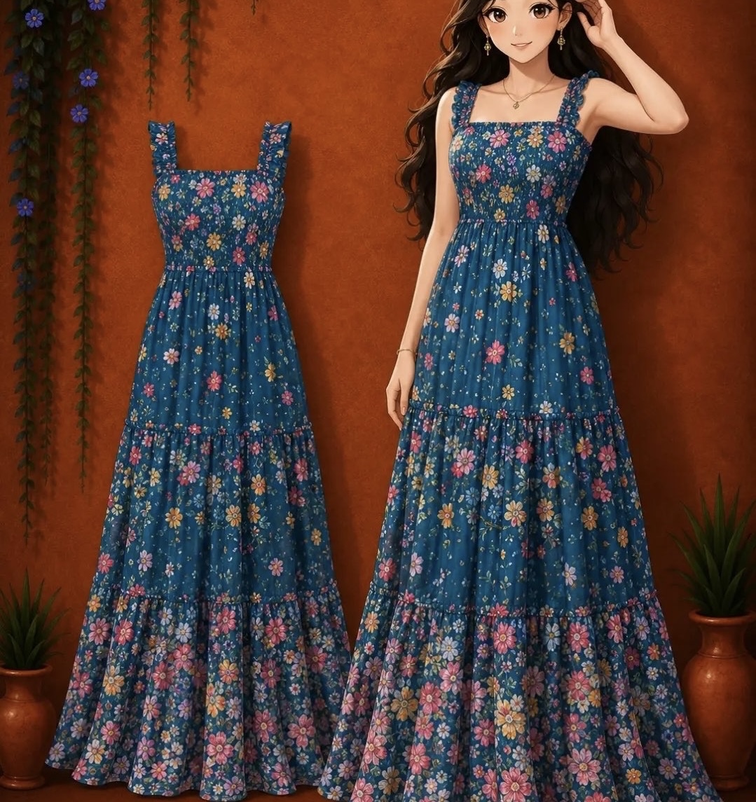 Blue Garden Floral Maxi Dress
