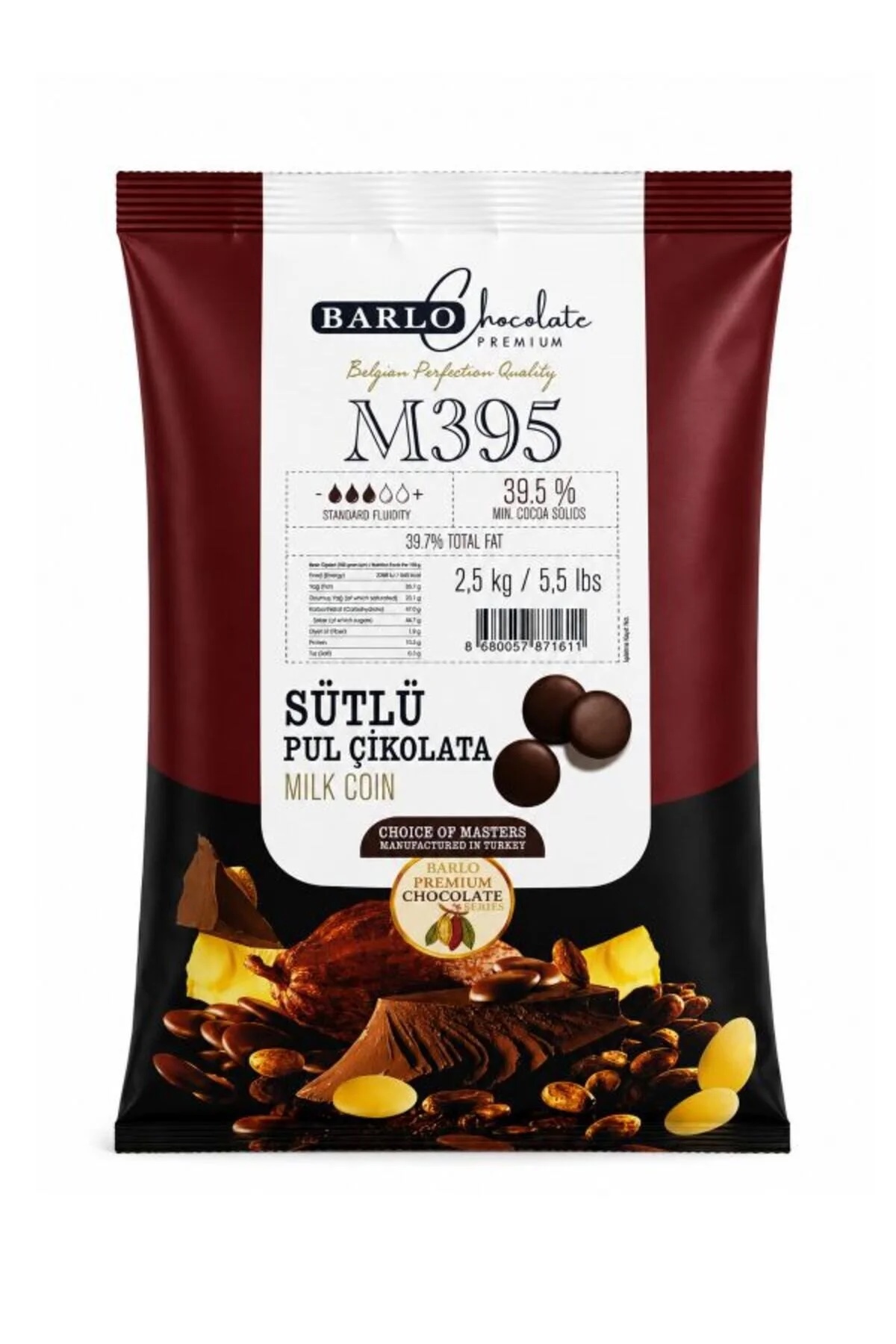 Barlo Chocolate Premium Sütlü Pul Çikolata 2,5 Kg (%39,5)