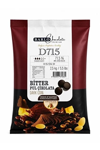 Barlo Chocolate Premium Bitter Pul Çikolata 2,5 Kg (%71,5)