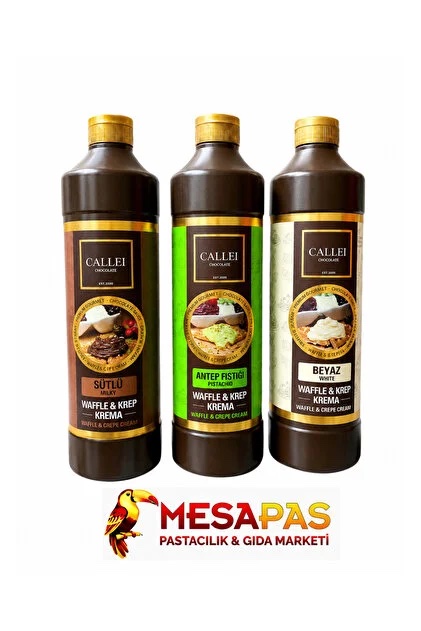 Callei 3'lü Avantaj Paket Antep Fıstığı & Sütlü & Beyaz Waffle Pankek Pasta Sosu